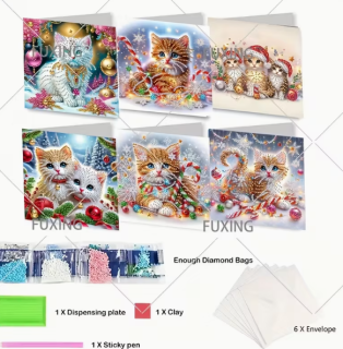 Diamond Painting 6 Stück Weihnachts-Karten-Katzen